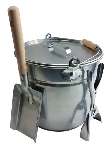 Ascheeimer Kohleeimer Mülleimer 15l m D.+Schaufel +Zange