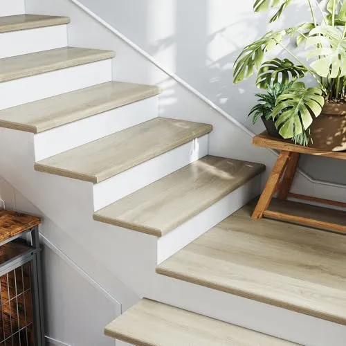 neu.holz Treppenstufen Verkleidung Bunschoten 8er Set Treppenverkleidung zum Kleben 120 x 32 x 4,6 cm mit Treppenkantenprofil PVC Treppenbelag Tessuto Milan