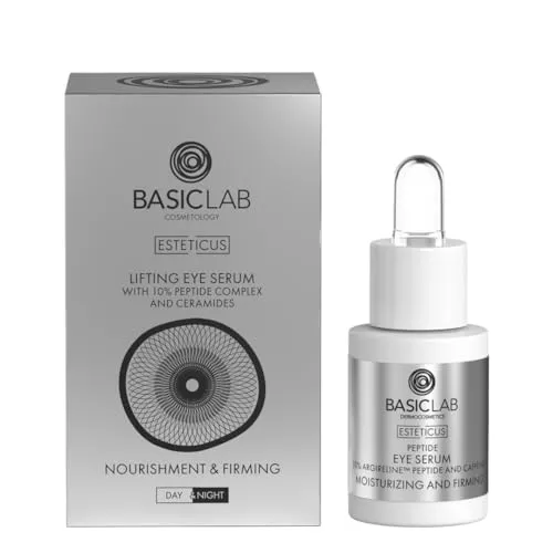 BasicLab Peptid-Augenserum mit 10% Argireline-Peptid, Hyaluronsäure, Niacinamid und Koffein, 15ml Tag und Nacht