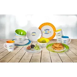 Berger Happy Camper Melamin Geschirr-Set bunt 16-tlg. für 4 Personen - Komplett-Service aus robustem Melamin, ideal für Camping und Picknicks – leicht, bruchfest und farbenfroh.