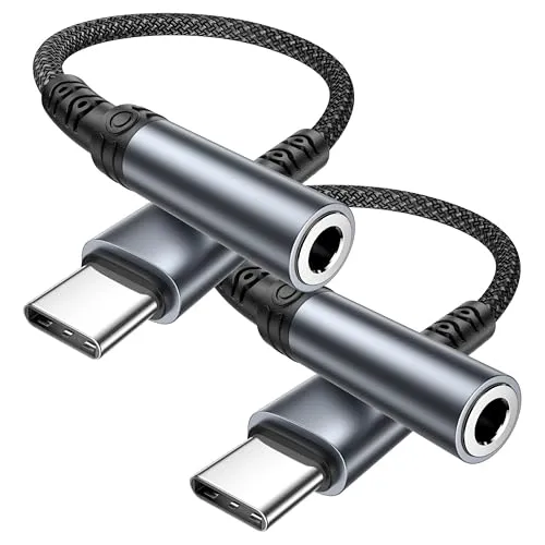 Adaptador USB C a Jack 3.5 mm, 2-Pack Adaptador Jack a USBC Adaptader Auriculares Type C Adaptader Cascos para iPhone 16 Pro Max/16 Plus/16e/15 Pro/15, iPad Pro/Air, Samsung S25 Ultra S24 S23 S22 S21