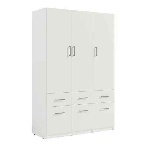Lomadox Kleiderschrank 3-türig mit 6 Schubladen, 136 cm breit, weiß