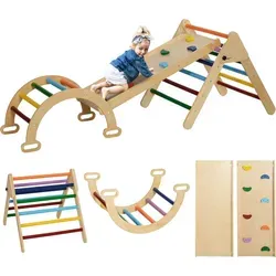 AIYAPLAY 5 in 1 Klettergerüst Set mit Rutsche - Klettergerüst für Kinder 1,5-4 Jahre, 5-in-1 Design aus massivem Holz, fördert die Entwicklung und das Selbstbewusstsein Ihres Kindes beim Spielen.