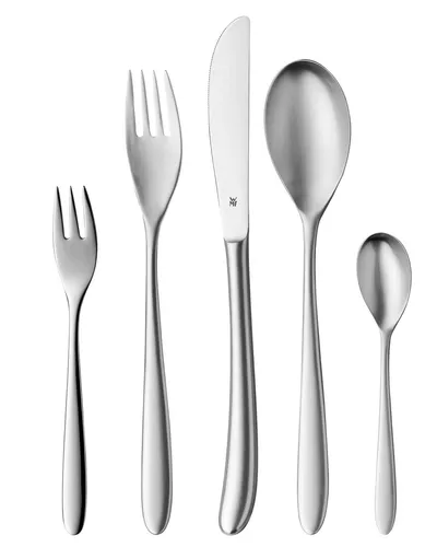 WMF Cromargan Menübesteck Set Silk matt 30 tlg - Edelstahl Besteckset für 6 Personen, spülmaschinenfest und elegant in Silber – ideal für stilvolle Dinnerpartys.