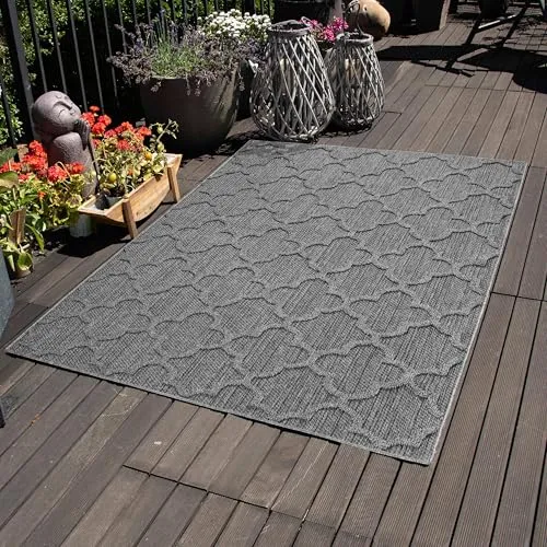 Carpettex Outdoor Teppich Wetterfest 240 x 340 cm Sisaloptik Grau - Ideal für Balkon, Garten, Terrasse, Camping und als Küchenteppich - Waschbarer Teppich, Skandinavisches Design, Flachgewebe