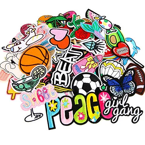 AUGSUN Aufnäher Patches, 60 Stück Patches zum Aufbügeln DIY Aufnäher zum Aufbügeln Zufällig Flicken zum Aufbügeln Kinder Bügelbilder für Rucksäcke Hosen Kleidung Jeans Jacken Hüte