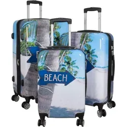 Warenhandel König Trolleyset Summer Beach, 3-teilig - Trolley-Set in den Größen M, L und XL mit leichtem Polycarbonat-Material und Dehnfalte für maximales Packvolumen, ideal für Reisen.