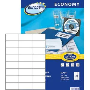Europe100 Art. ELA011 Adressaufkleber - 2.400 selbstklebende Etiketten 70x37mm, exzellente Klebkraft und optimale Druckerkompatibilität