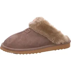 OOG Damen-Pantoffel mit Warmfutter Khaki-Beige - Bequeme Hausschuhe aus hochwertigem Velourleder mit kuscheligem Teddyfell für warme Füße in der kalten Jahreszeit. Ideal für den täglichen Gebrauch dank rutschfester Sohle.