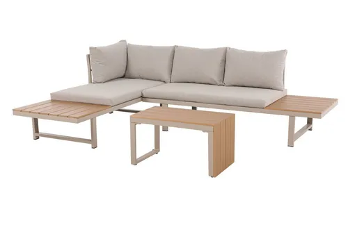 OUTDOOR Garten-Set Grumo GFSR-0035-1 - Komplettes Gartenmöbel-Set mit 2x 2-Sitzern und Tisch in stilvollem Holzlook. Robuste Aluminiumstruktur und pflegeleichte Kunststoffoberflächen für entspannte Stunden im Freien.