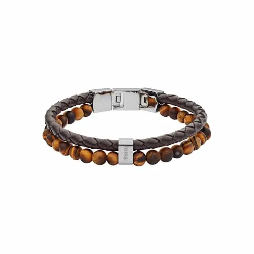 Fossil Armband für Männer Vintage Casual - Braun Lederarmband - Armschmuck in Bijouterie, stilvolles und langlebiges Lederarmband mit verstellbarer Innenlänge von 180 mm bis 195 mm für optimalen Tragekomfort.