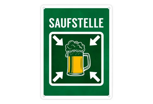 speecheese Metallschild Saufstelle Metallschild mit Bier Motiv Party Feier Alkohol trinken