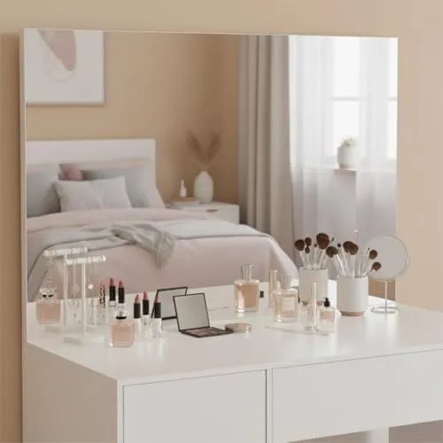 Bellamio Livny Schminkspiegel 110 × 70 cm – Eleganter Kosmetikspiegel mit Eisenrahmen - Moderner Wandspiegel für Schlafzimmer oder Flur mit hochwertigem HD-Spiegelglas für brillante Reflexionen. Robust und einfach zu montieren – ideal für jeden Raum.
