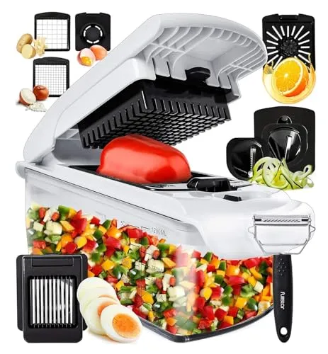 Gemüseschneider Spiralschneider Gemüsehobel - Gemüse Schneider Zwiebelschneider Kartoffelschneider Obstschneider - Vegetable Chopper Cutter Dicer (9-in-1 - Weiß)