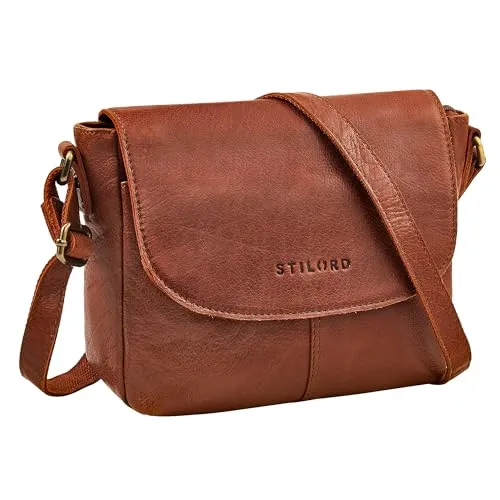STILORD Elowen Kleine Umhängetasche Damen Leder Handtasche Braun Klein Echtleder Damentasche Vintage Ledertasche Crossbody Bag Schultertasche