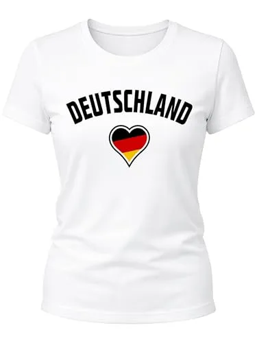 Deutschland Herz Damen Fußball WM 2018 T-Shirt WM Neverless® weiß M