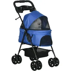 Hundewagen Hundebuggy Mit Klappfunktion Pet Stroller Für Kleine Hunde Und Katzen Haustierwagen Katzenbuggy Oxford Blau 67 X 45 X 96 Cm - Pawhut