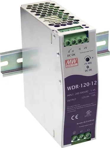 MW Mean Well WDR-120-24 Hutschienen-Netzteil 24 V/DC - Sonstige Elektroinstallationsartikel, effizientes Schaltnetzteil im SLIM-Metallgehäuse für sichere Hutschienenmontage, ideal für industrielle Anwendungen.