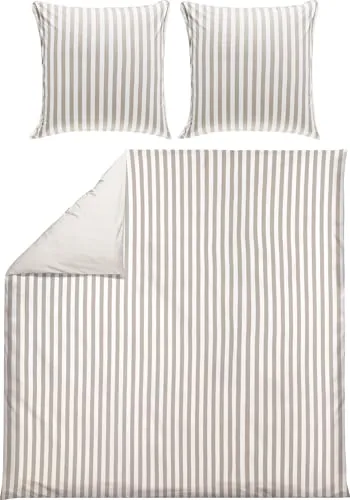 Erwin Müller Wende-Bettwäsche, Bettbezug, Kissenbezug Single-Jersey Streifen Taupe-weiß Größe 80x80 cm / 200x220 cm - temperaturausgleichend, formstabil, pflegeleicht, mit Reißverschluss