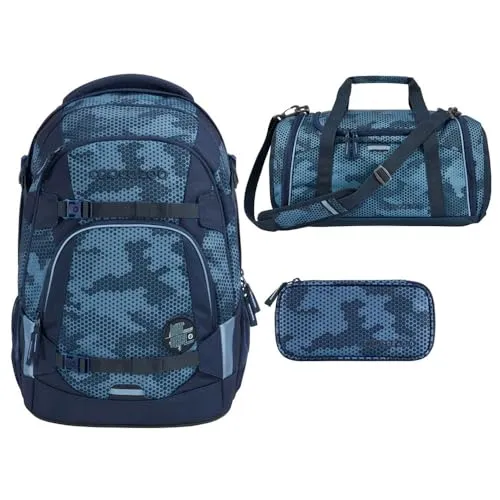 coocazoo MATE Schulrucksack-Set 3tlg inkl. Sporttasche und Schlamperbox (Geometric Sky)