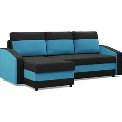 Ecksofa Orion mit Schlaffunktion, Schwarz + Blau von Mebligo