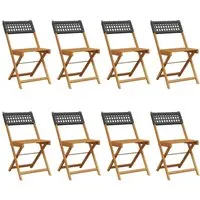 vidaXL Klappbare Gartenstühle 8er Set Schwarz aus Poly Rattan & Massivholz - Gartenstühle aus robustem Akazienholz und pflegeleichtem PE-Rattan, klappbar für einfachen Transport und Lagerung – ideal für Garten, Terrasse oder Balkon.