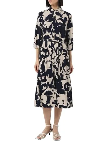 Comma Maxikleid Hemdblusenkleid in Midilänge mit Bindegürtel - Blau 34 - Elegantes Hemdblusenkleid in Midilänge, aus 100% Viskose, ideal für jeden Anlass und mit praktischem Bindegürtel für eine figurschmeichelnde Silhouette.