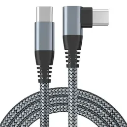 USB-C auf USB-C Schnellladekabel 1m 90° Winkelstecker Nylon geflochten 480 Mbps Daten für Samsung iPhone iPad Xiaomi Lenovo Huawei Tablet - Grau - Grau