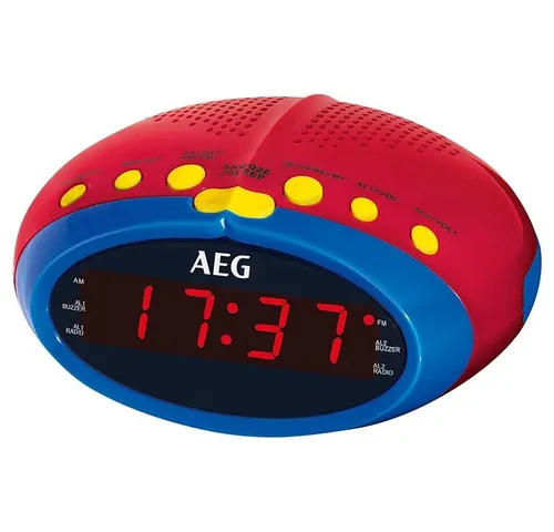 AEG Radiowecker MRC 4143 Kinderwecker Uhr, rot/blau, LED-Display, Einschlaffunktion, große Anzeige