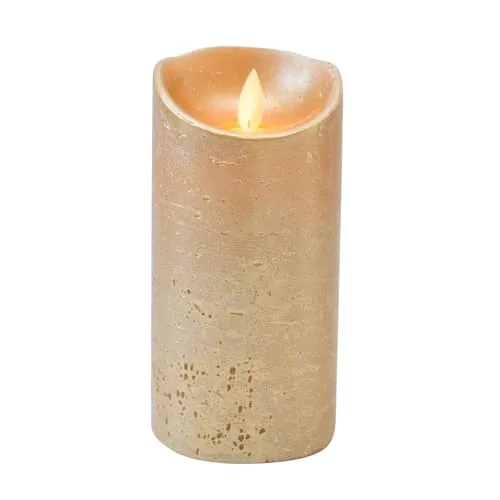 LED Echtwachskerze - Gold Rustik - D7,5cm / H15cm - mit Wackelflamme - Batteriebetrieben - Timerfunktion - Weihnachtsdeko