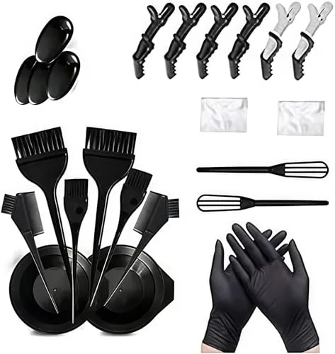 24Pcs Haare Färben Set, DIY Salon Haar Haare Färben Set einschließlich FärbeschaleHaarklammer,Handschuh,Ohrpolster.