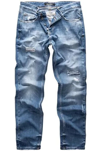 REPUBLIX Herren Jeans Destroyed Hellblau mit Patches W34/L30 - Moderne Herren Jeans im Regular Straight Fit mit stylischen Destroyed-Details und Patches. Ideal für lässige Outfits und den täglichen Gebrauch.