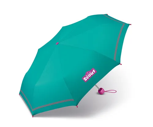 Scout Taschenregenschirm Mini - Leichter, reflektierender Kinderschirm in Grün, ideal für unterwegs und schützt vor Regen