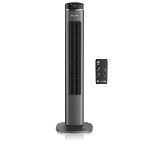 Brandson Turmventilator mit Fernbedienung und Timer – 6 Geschwindigkeitsstufen - Der Brandson Turmventilator bietet leistungsstarke Raumkühlung mit 6 Geschwindigkeitsstufen und 80° Oszillation. Ideal für stilvolle Haushalte, die Wert auf Komfort und effiziente Luftverteilung legen.