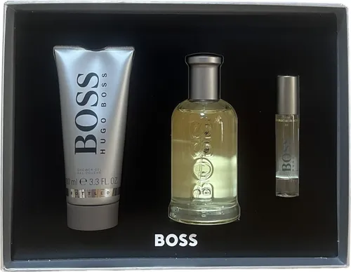 Boss Hugo Boss Bottled Eau de Toilette Set 100 ml - Herrenparfüm-Set mit 100 ml Eau de Toilette, 10 ml Reisespray und 100 ml Duschgel, langanhaltender Duft für den modernen Mann.