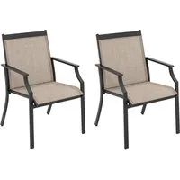 COSTWAY 2er Set Gartenstühle mit breiter Sitzfläche - Gartenstühle: 50 cm breitere Sitzfläche für maximalen Komfort und ergonomisches Design zur Linderung von Müdigkeit. Robuster Metallrahmen, ideal für Außenbereiche.
