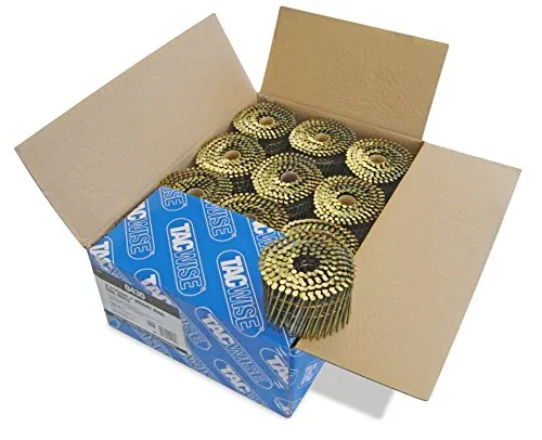 Tacwise 0430 Blanke Flache Coilnägel, Typ 2,7 / 75 mm, Diamantspitze, Ringschaft, 16° Geneigt, Drahtgebunden, Packung mit 6000 Stück
