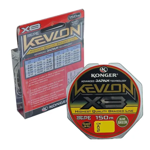 Konger Kevlon X8 Geflochtene Angelschnur – 0,10 mm / 150 m – Olivgrün