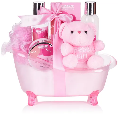 BRUBAKER Babypflege-Set Baby Geschenkset mit Teddy Kuscheltier in Deko Badewanne, 7 tlg., Set für Jungen und Mädchen - Baby Pflegeset Geschenk zur Geburt