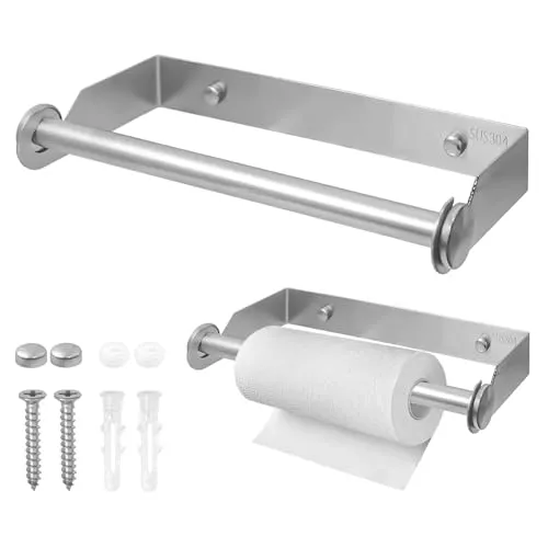 XNJIHWA Küchenpapierhalter Wand Papierrollenhalter Edelstahl Küchenrollenhalter Ohne Bohren 28cm für Küche Bad Spülbecken,Silber