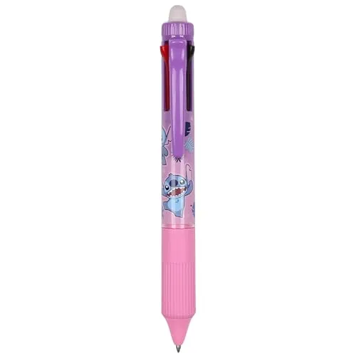 DISNEY Stitch Kugelschreiber 4in1, löschbar mit Radiergummi, automatischer Gelschreiber, löschbar, Schulfüller 0,5 mm (B)
