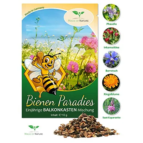 Magic of Nature Balkonkasten Mischung - 10g Samen - Bienenfreundliche Pflanzen - Kinderleichte Anwendung - Bienen Paradies - 5 einheimische Kulturarten - Geeignet für Blumenkästen, Blumenschalen