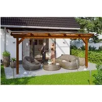 Skan Holz Terrassenüberdachung Ancona 541 x 400 cm aus Leimholz - Hochwertige Terrassenüberdachung aus Leimholz mit stabiler Konstruktion und 16 mm Polycarbonat-Dachplatten für optimalen UV-Schutz. Ideal für Garten und Terrasse.