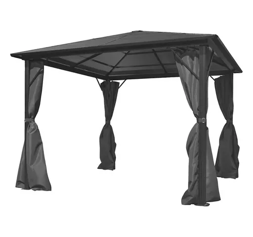 furnicato Partyzelt Pavillon Anthrazit 300 x 300 cm mit Vorhängen - Eleganter Pavillon aus robustem Aluminium, ideal für Outdoor-Events. Mit UV-beständigem Dach und praktischen Seitenwänden bietet er optimalen Schutz und lässt sich einfach montieren.