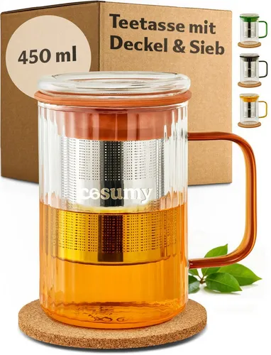 Cosumy Teetasse mit Deckel und Sieb 450ml
