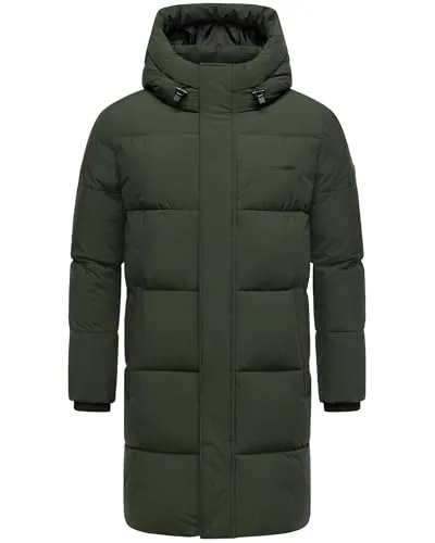 STONE HARBOUR Herren Steppmantel mit kuscheligem Fleece-Innenfutter warmer Wintermantel mit großer Kapuze Hadrieen XX Dark Olive Gr. S