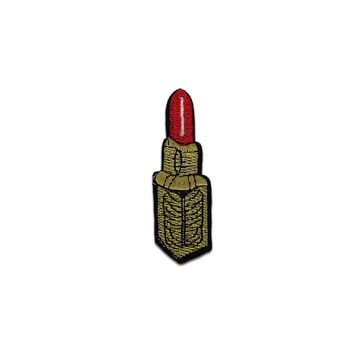 Aufnäher / Bügelbild - Lippenstift – gold/rot – 7,8x2,2cm - Patches Aufbügeln