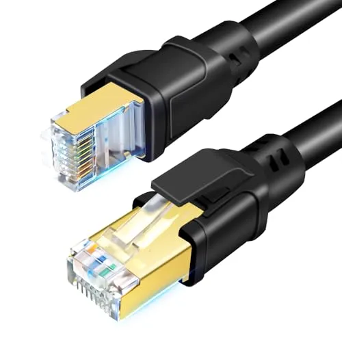 DDMALL CAT 8 Ethernet Kabel 8 Meter, Hochgeschwindigkeit F/FTP Netzwerkkabel 40 Gbps 2000 MHz Internet LAN Kabel mit Vergoldetem RJ45 für Router, Modem, Gaming, PCs (8 m/schwarz)