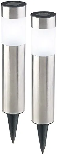 Lunartec LED Solar Gartenleuchte: 2er-Set Elegante Solar-LED-Wegeleuchten aus Edelstahl, mit Lichtsensor (Solarleuchten klein, Gartenleuchten-Set, Gartenlaterne)