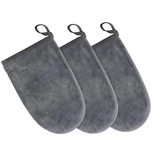 Kinhwa Mikrofaser Abschminkhandschuh Waschbar, Ultraweich, Make Up Entferner Handschuh, Wiederverwendbar für Gesichtsreinigung & sanfte Pflege, Nur mit Wasser 13 cm x 20 cm, 3-teilig, Grau